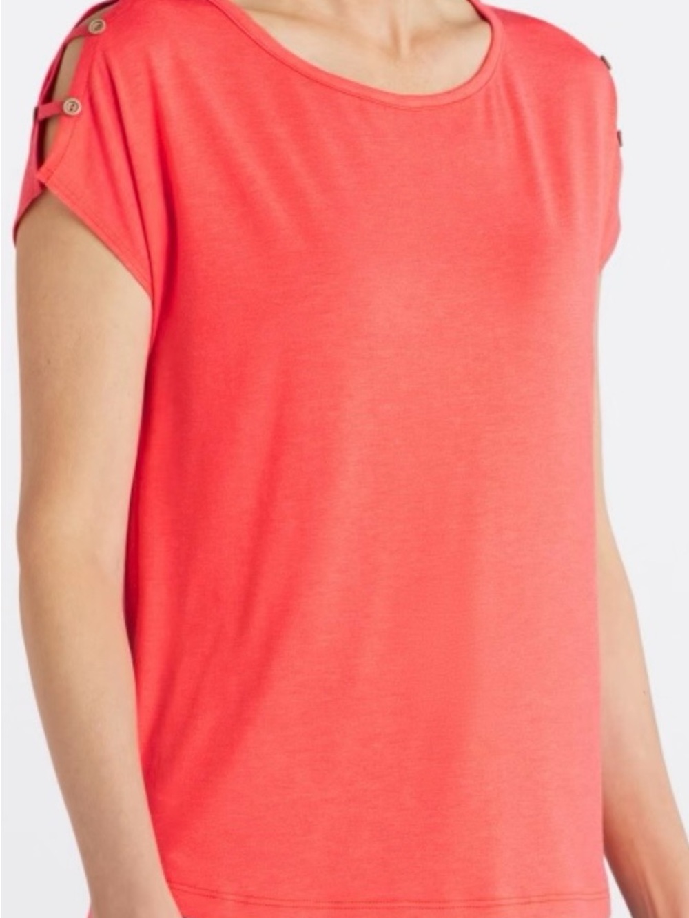 Pink Clover Coral-Pink Short Sleeve Top with Shoulder Button Tabs